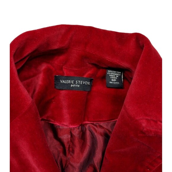 Valerie Stevens Petite 8P Jacket Red Velour Padded Shoulders Faux Pockets - Picture 3 of 9